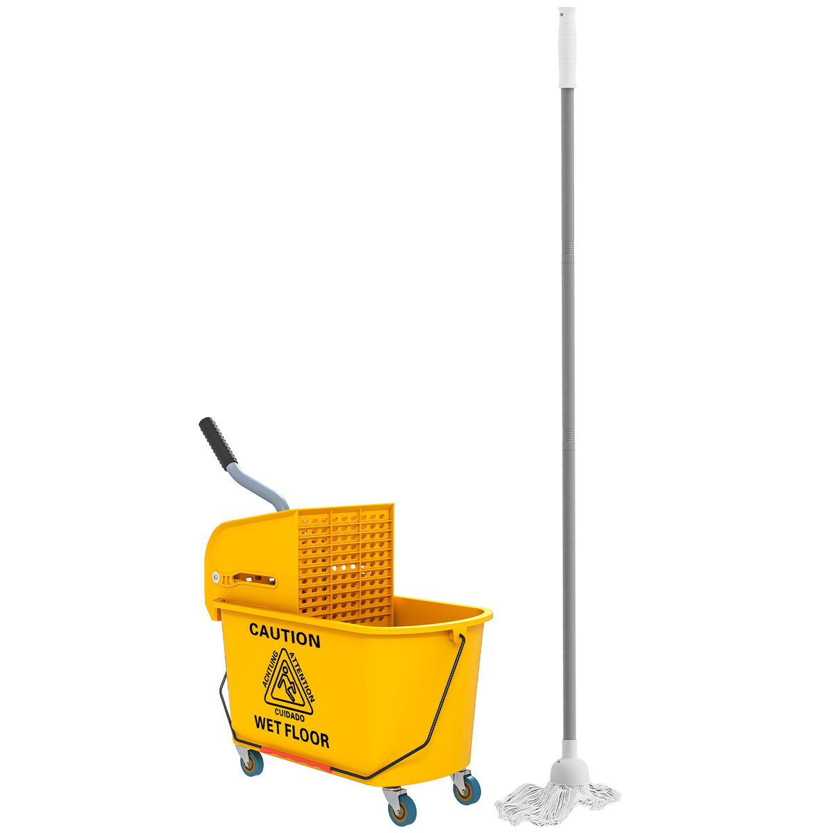 Chariot de ménage chariot de lavage essoreuse latérale seau 20 L, poignée et serpillère, 45 x 26,5 x 70 cm, jaune-0