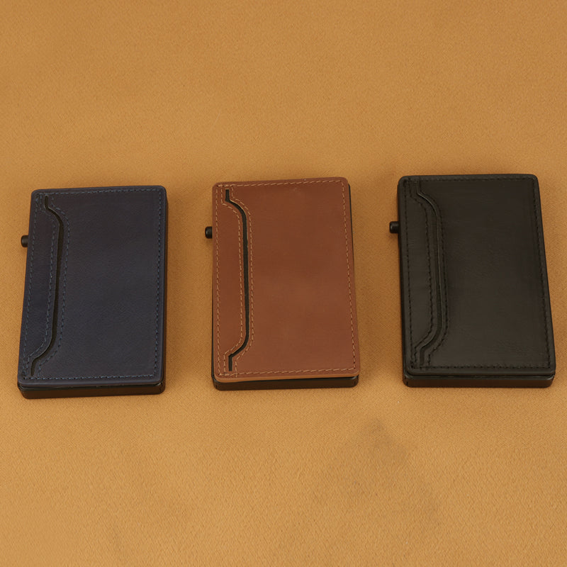 Portefeuille TOYFID en aluminium avec étui en similicuir, porte-cartes à éjection et protection RFID