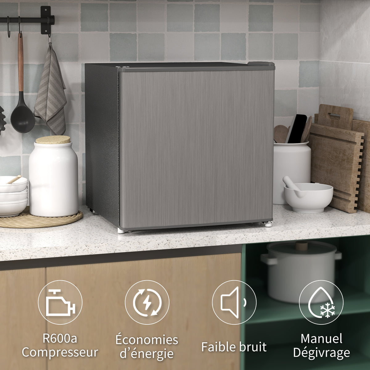 Mini congélateur Température Réglable de -14 à -24°C Compact 35L - Porte réversible Classe E - 47x44,2x48,8cm - Gris-7
