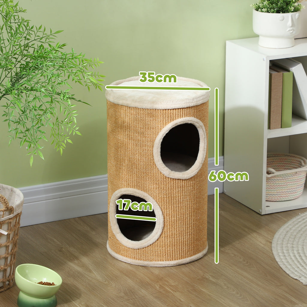 Tonneau à gratter pour chat tour à griffer arbre à chat à 2 couches en sisal naturel pour 1 à 2 chats Ø 35 x 60H cm-2