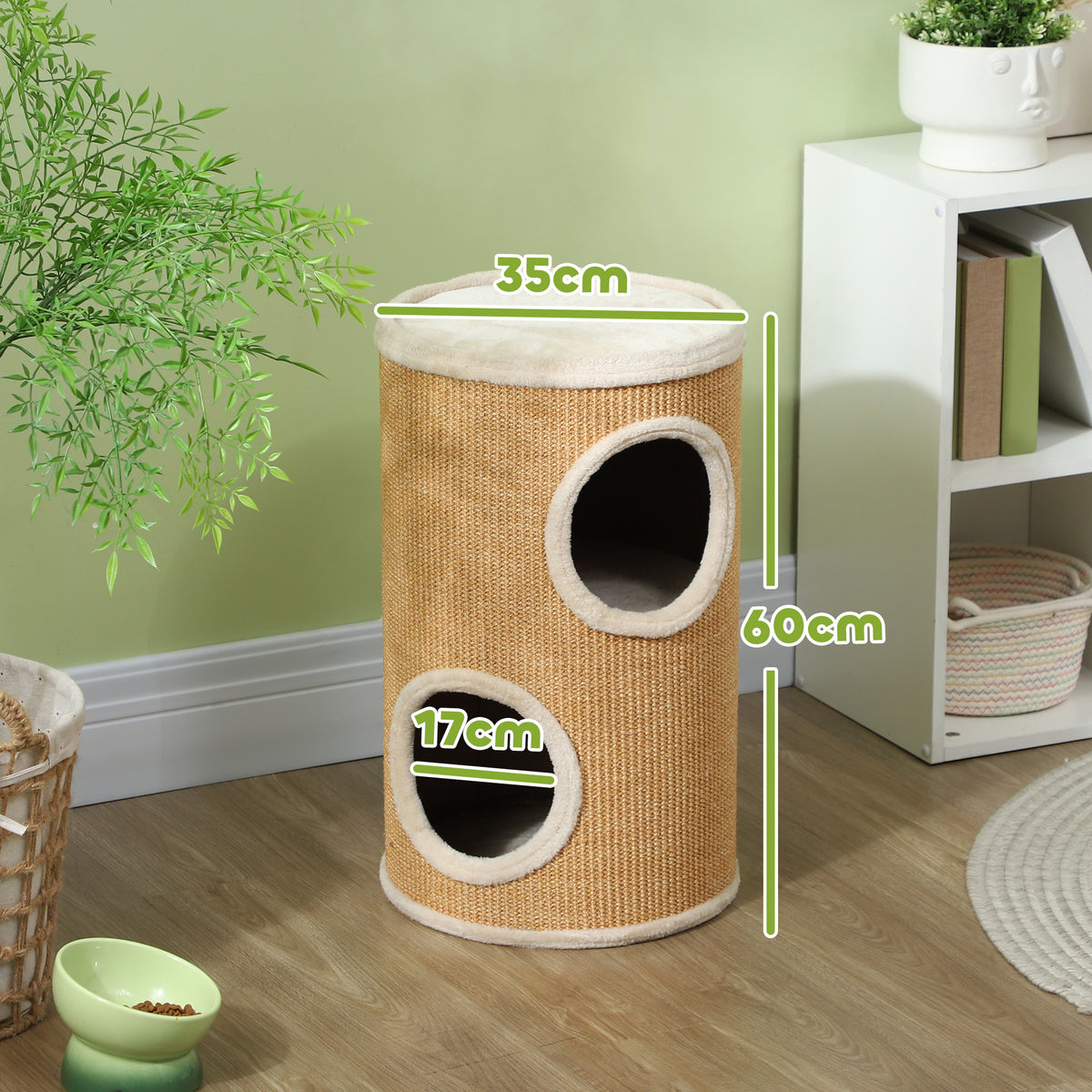 Tonneau à gratter pour chat tour à griffer arbre à chat à 2 couches en sisal naturel pour 1 à 2 chats Ø 35 x 60H cm-2