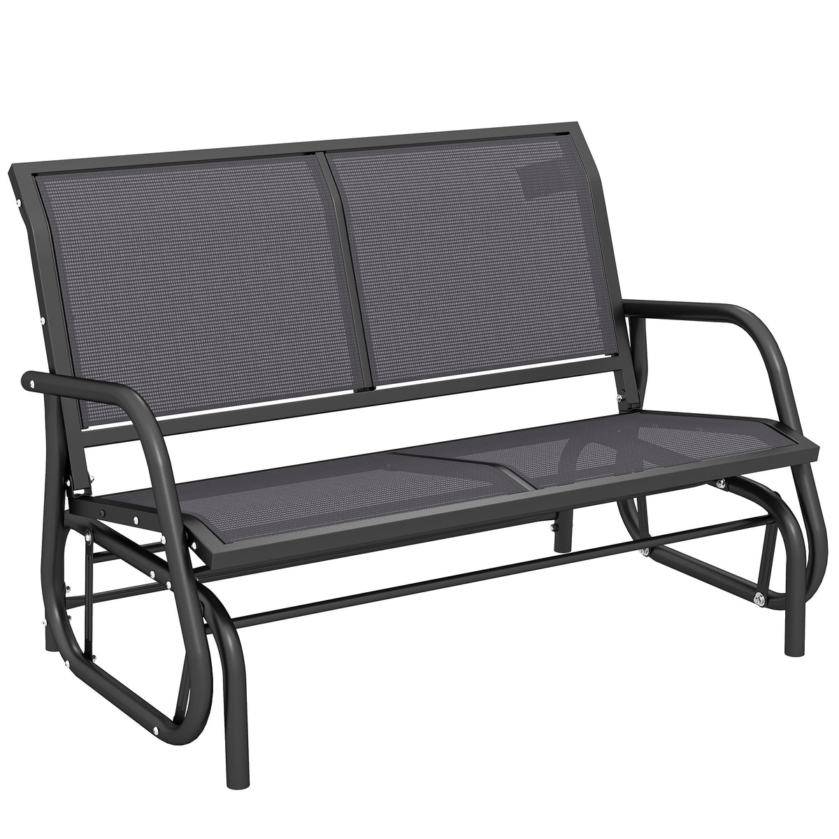 Banc à Bascule de Jardin 2 Places Design Contemporain Grand Confort accoudoirs Assise, Dossier Ergonomique Acier textilène Gris-0