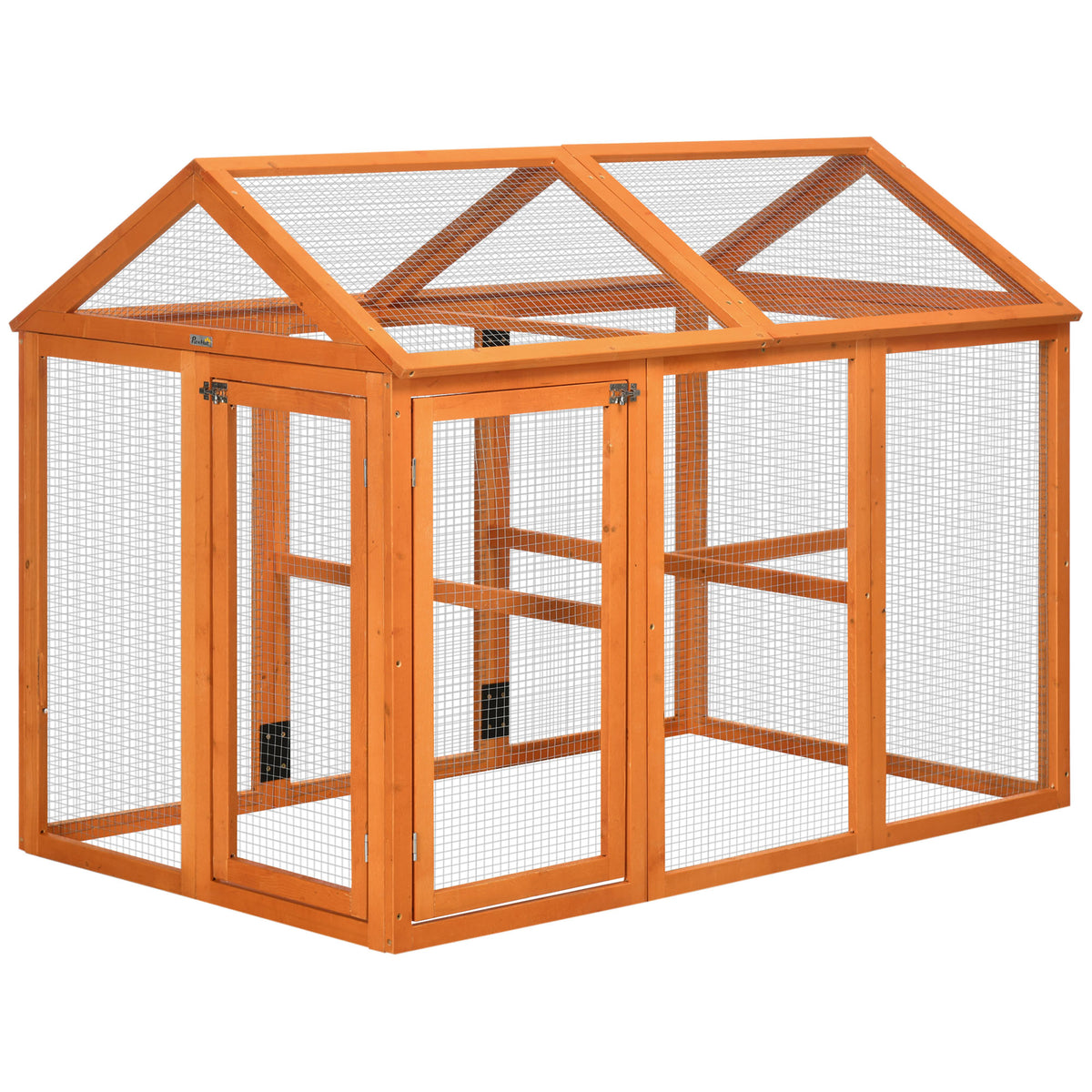 Enclos poulailler en bois cage à poules parc grillagé 140 x 88,5 x 106 cm orange-0