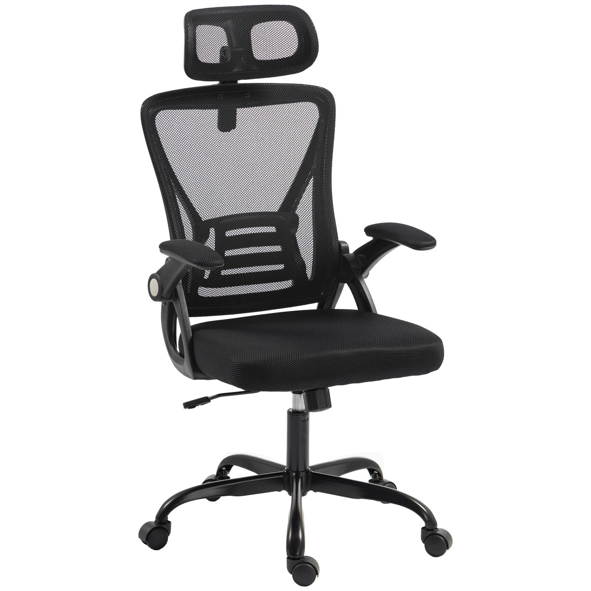 Chaise Bureau Ergonomique, Accoudoirs Relevables, Appui-tête, Fonction Basculante, Hauteur Réglable, 59x62x125cm, Noir-0