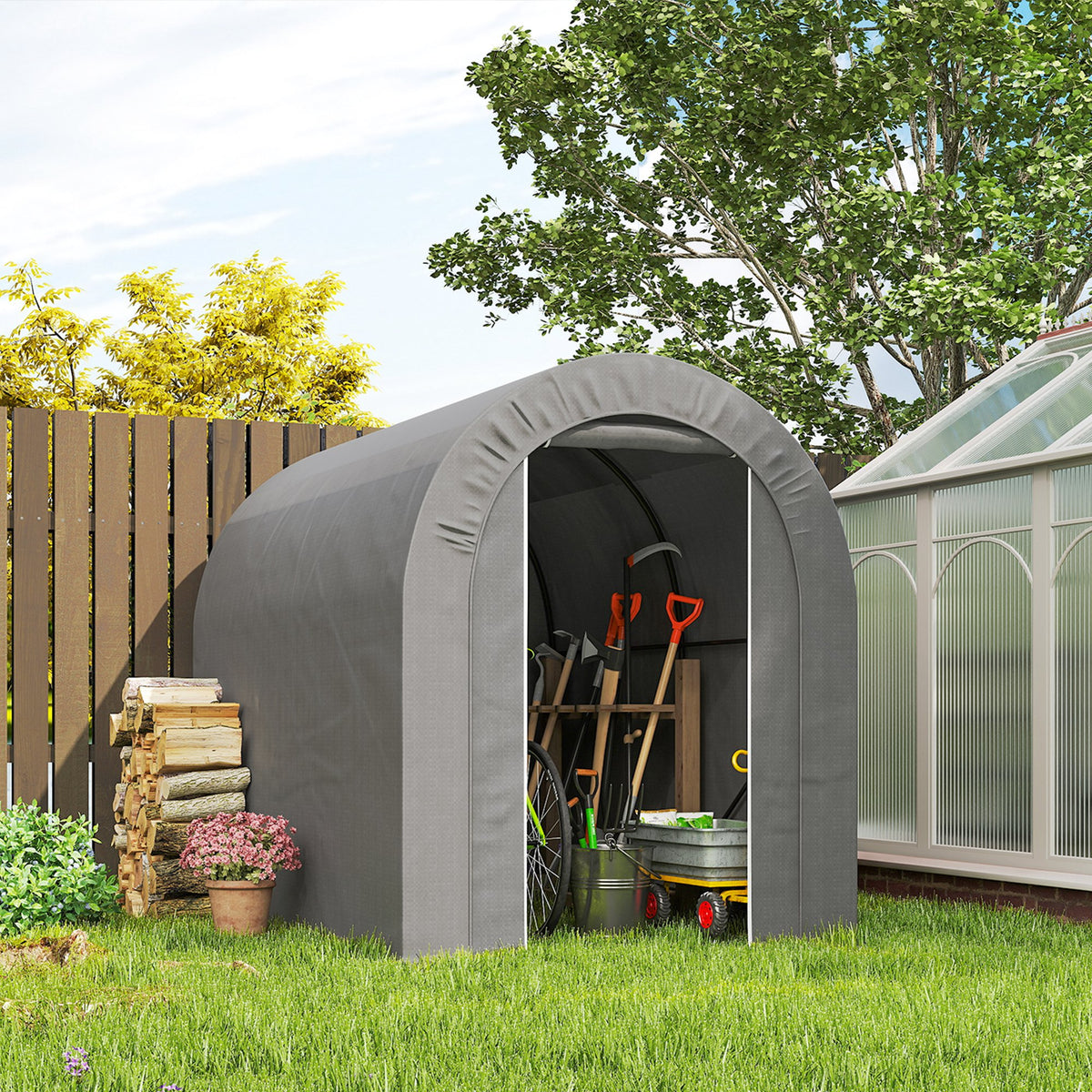 Abri de jardin tente de rangement extérieur abri de vélo garage pour vélo bâche en PE cadre en métal galvanisé gris-9
