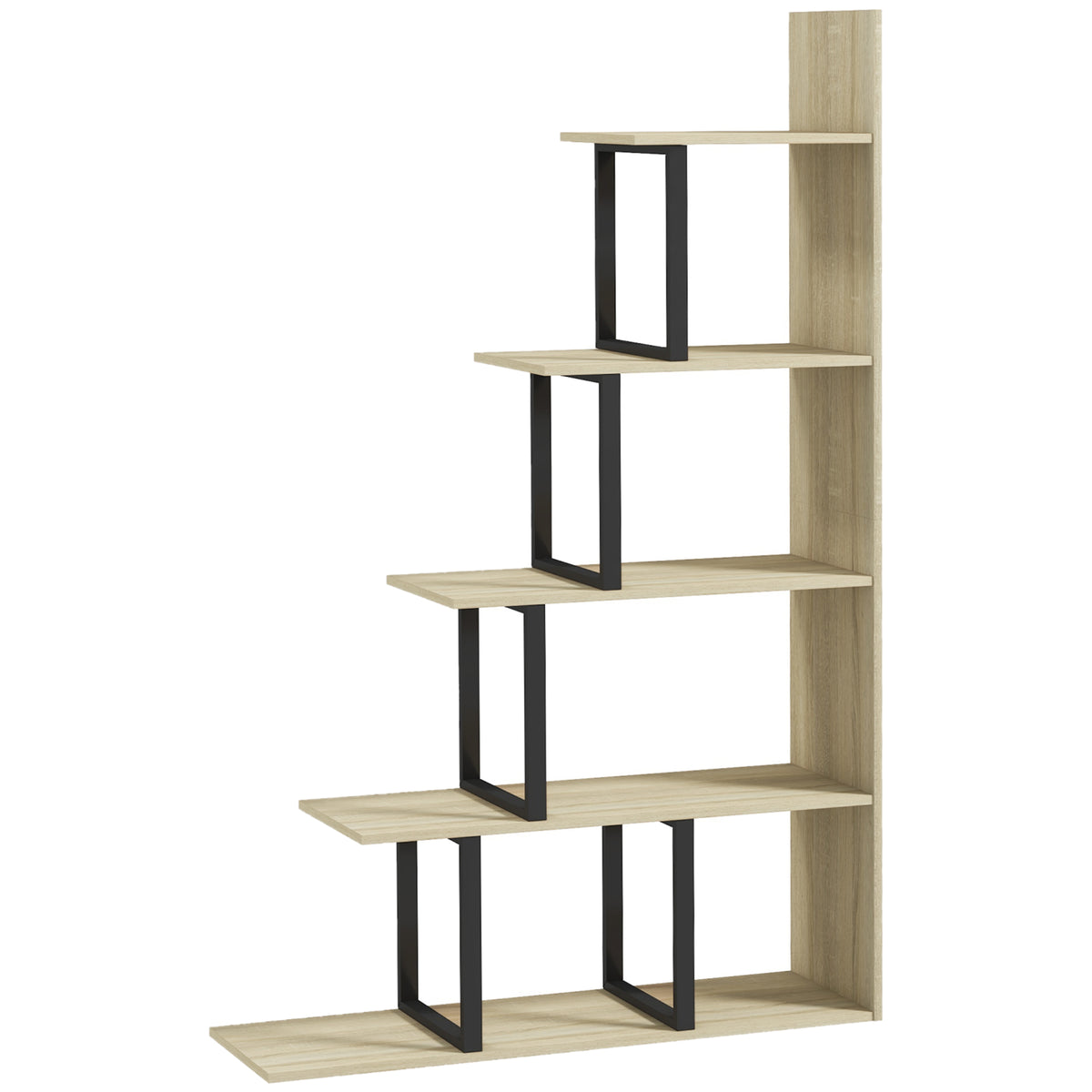 Étagère bibliothèque séparateur de pièce style industriel en escalier 5 étagères 102 x 30 x 160 cm coloris chêne-0