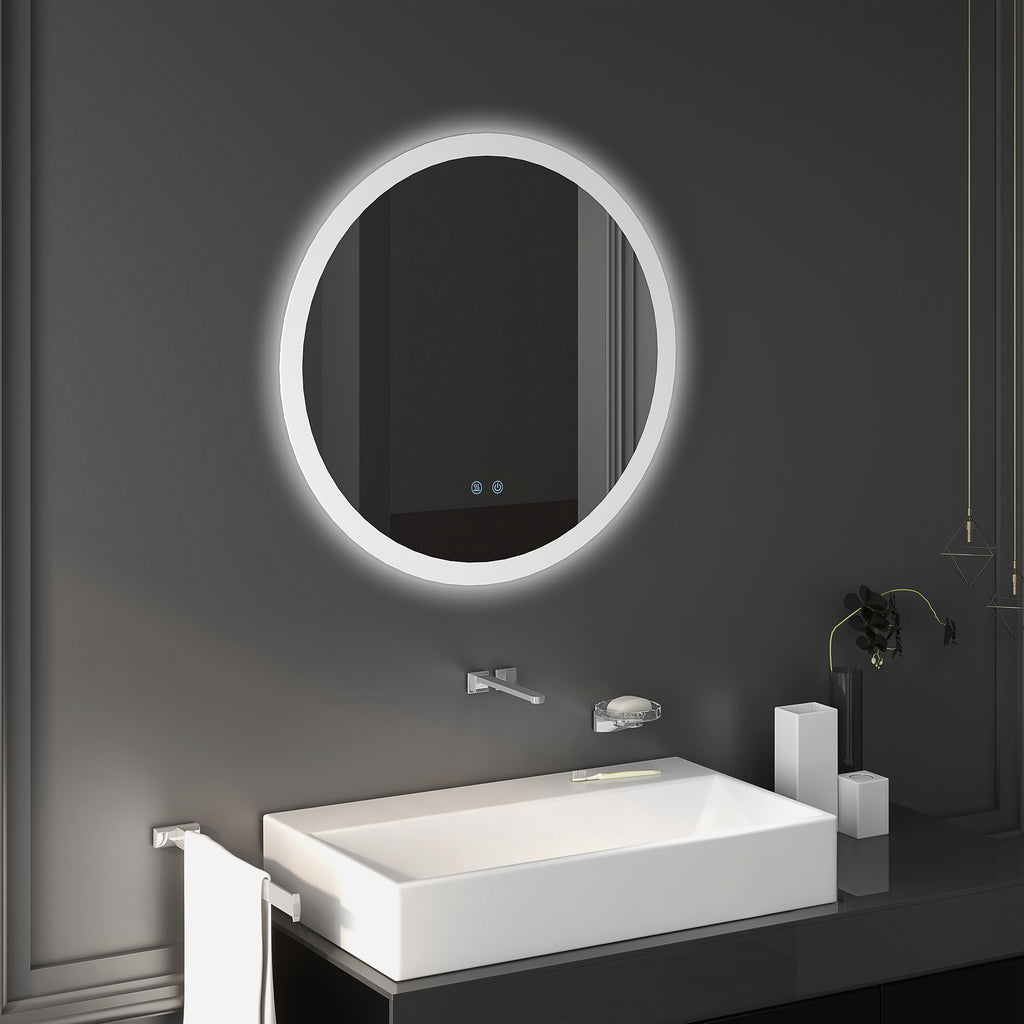 Miroir rond lumineux LED de salle de bain Ø 70 cm mural éclairage interrupteur tactile système antibuée 35W blanc argent-9