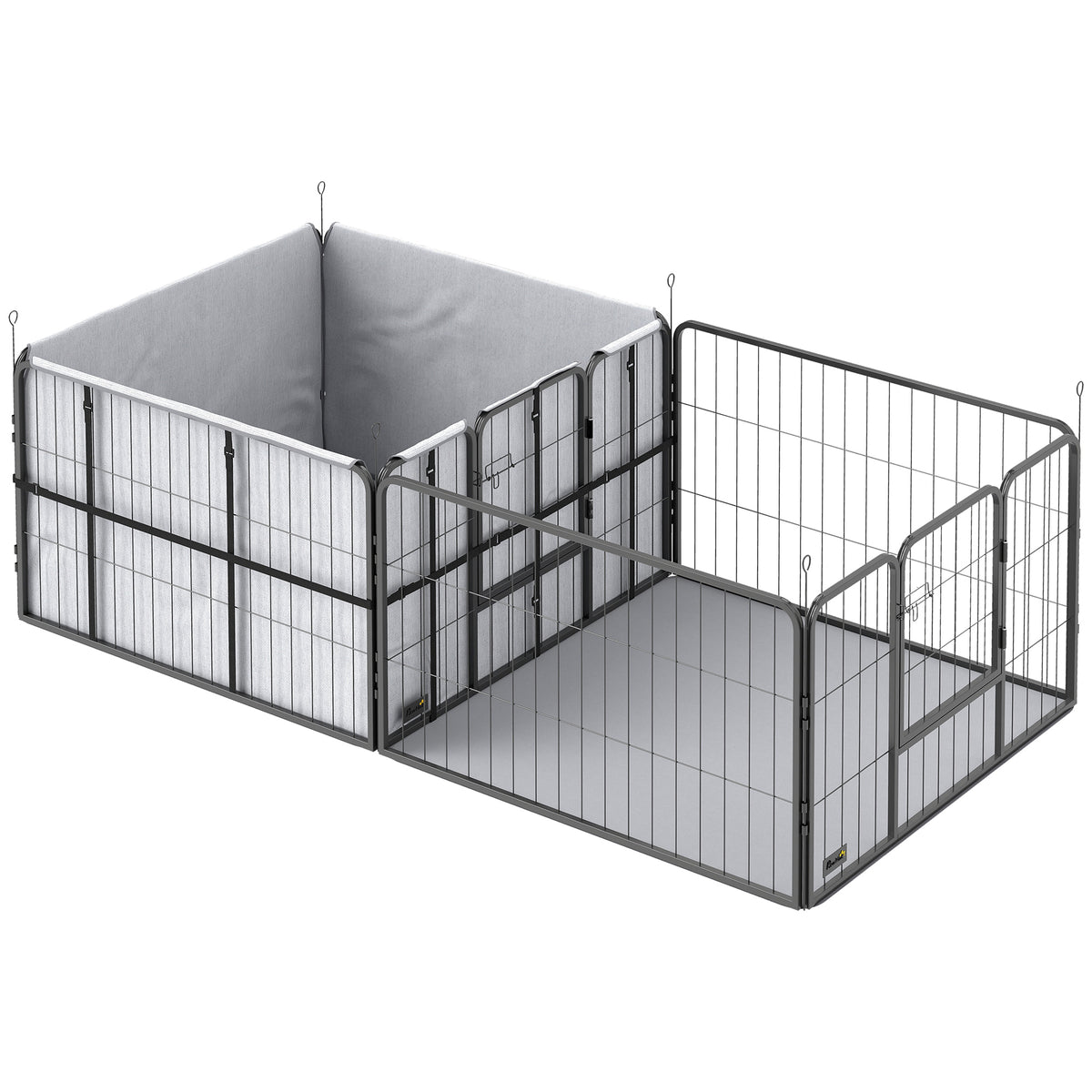Parc de Mise Bas pour Chien 2 Compartiments Séparés avec Toile Oxford Coupe-Vent 7 Panneaux 203x102x60cm Noir-0