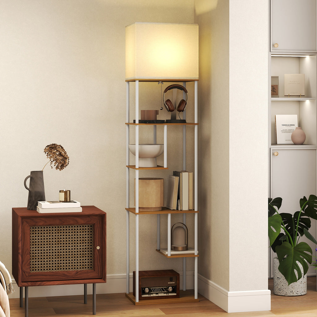 Lampadaire avec étagères, lampadaire sur pied de salon dimmable, télécommande, 40 x 29 x 171 cm, bois naturel-9