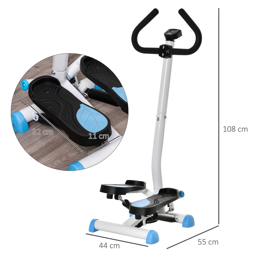 Stepper avec Guidon, Stepper Twist, Écran LCD, Résistance Réglable, Exercice Hanches, Jambes, Lombes, pour Maison, Acier, Blanc, Bleu, Noir-2