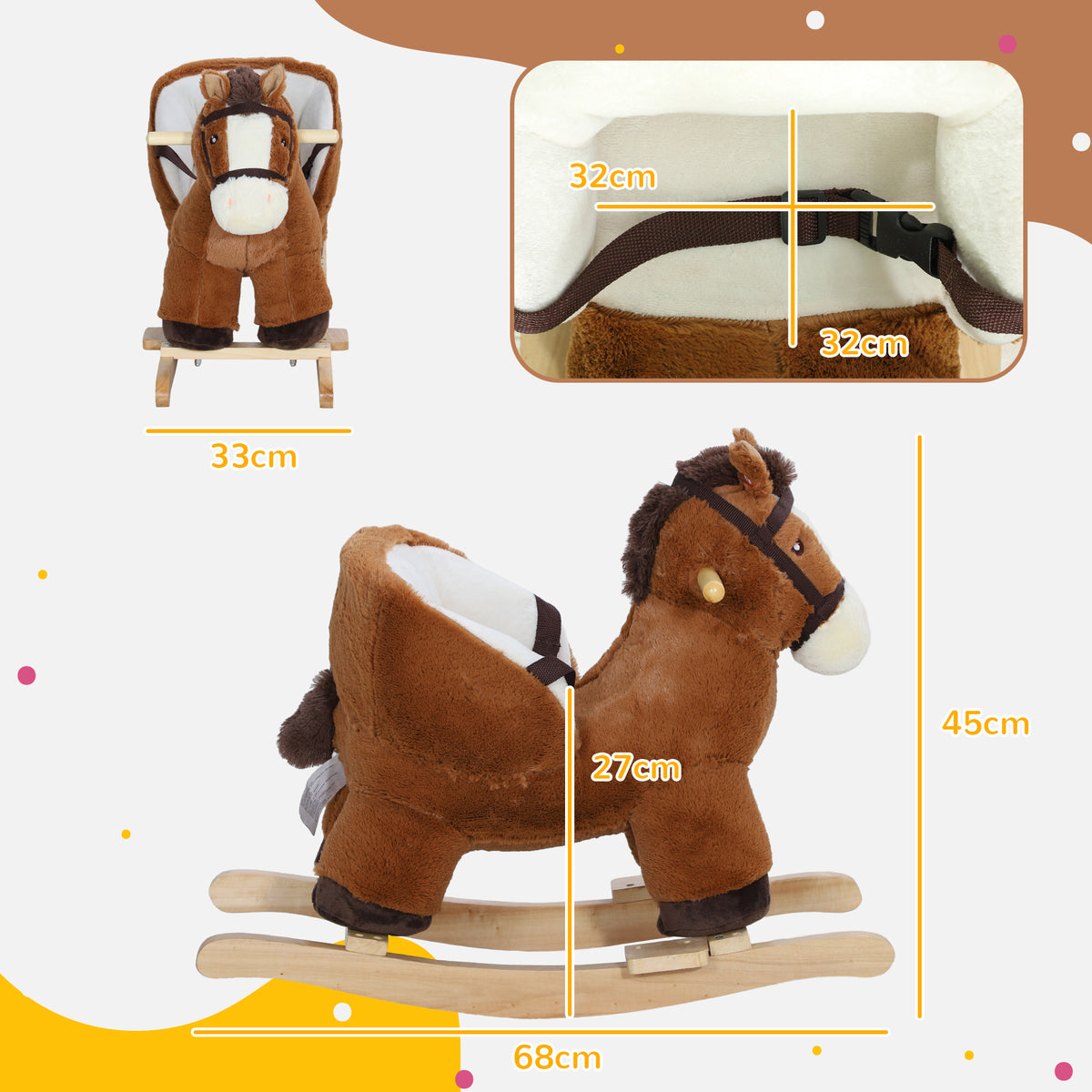 Cheval à bascule pour enfants jouet à bascule bébé de 18 à 36 mois avec effet sonore base en bois ceinture de sécurité-2