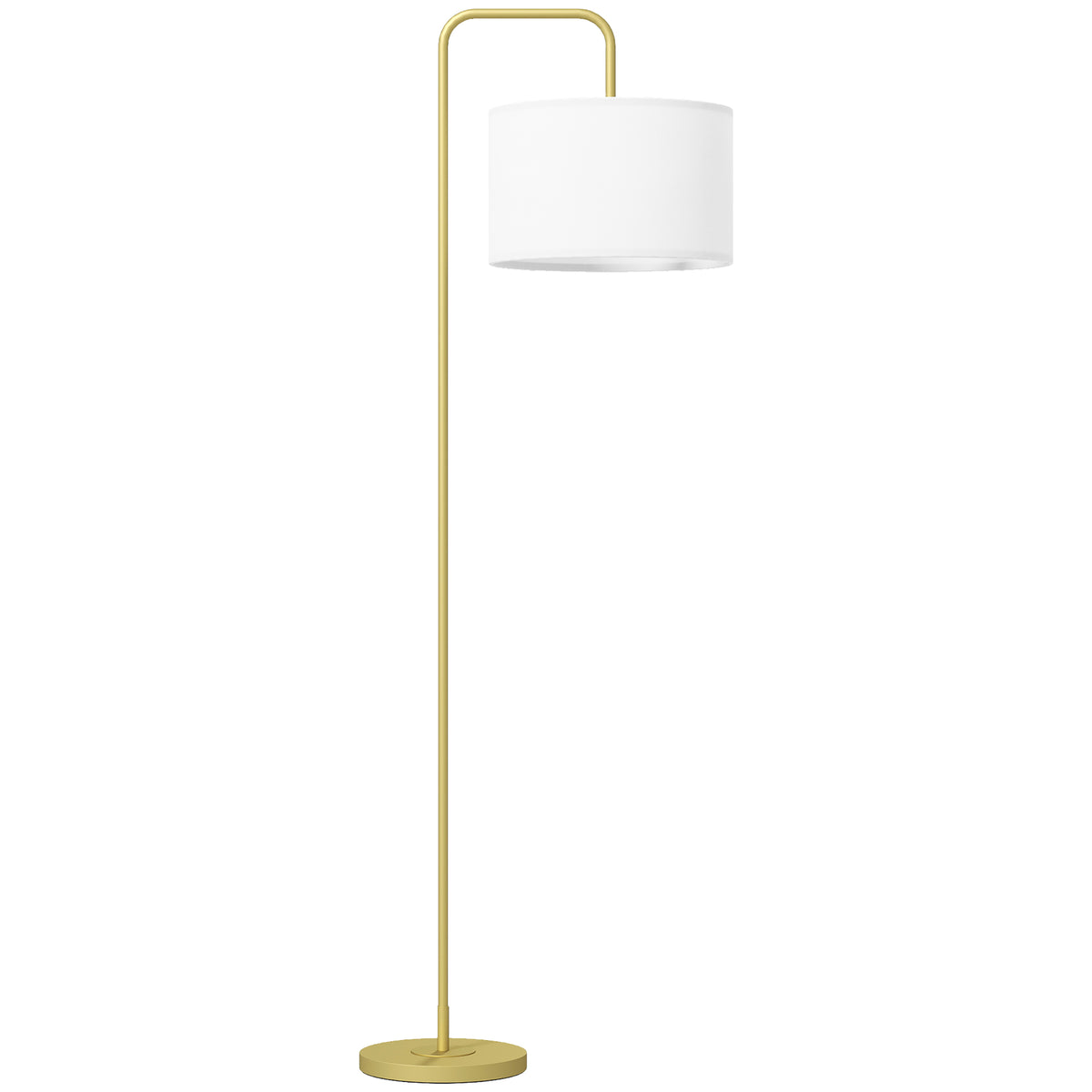 Lampadaire sur pied salon style moderne avec abat-jour aspect lin et interrupteur à pied 163,5 cm doré et blanc-0