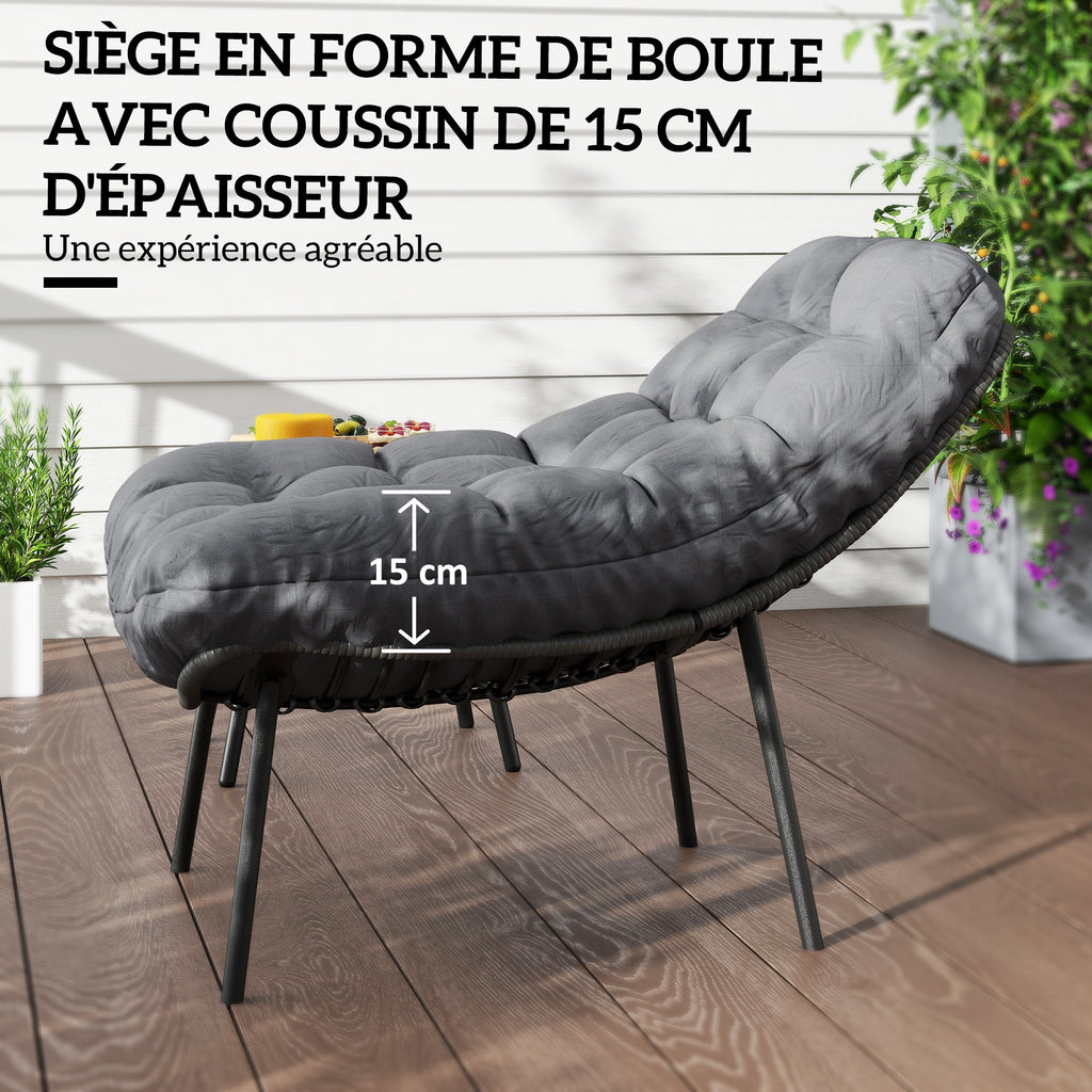 Salon de Jardin extérieur en résine tressée 2 personnes ensemble de meubles de jardin coussins de 15 cm d'épaisseur gris-4