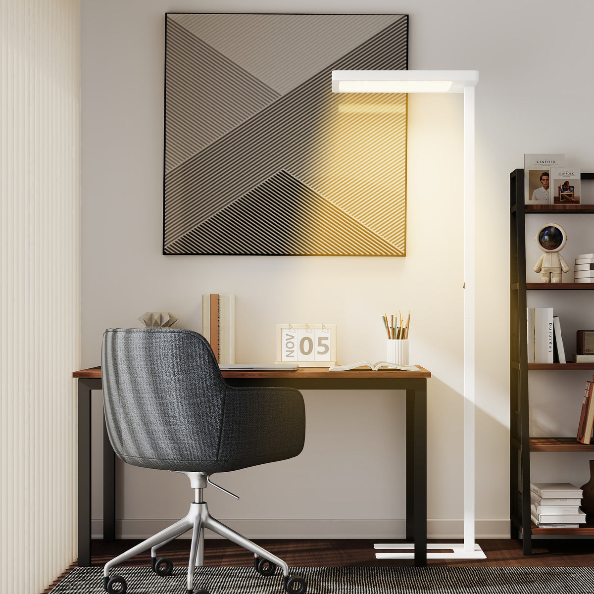 Lampadaire sur pied salon LED dimmable spectre complet pour le soin des yeux télécommande 60 x 32 x 196 cm blanc-7
