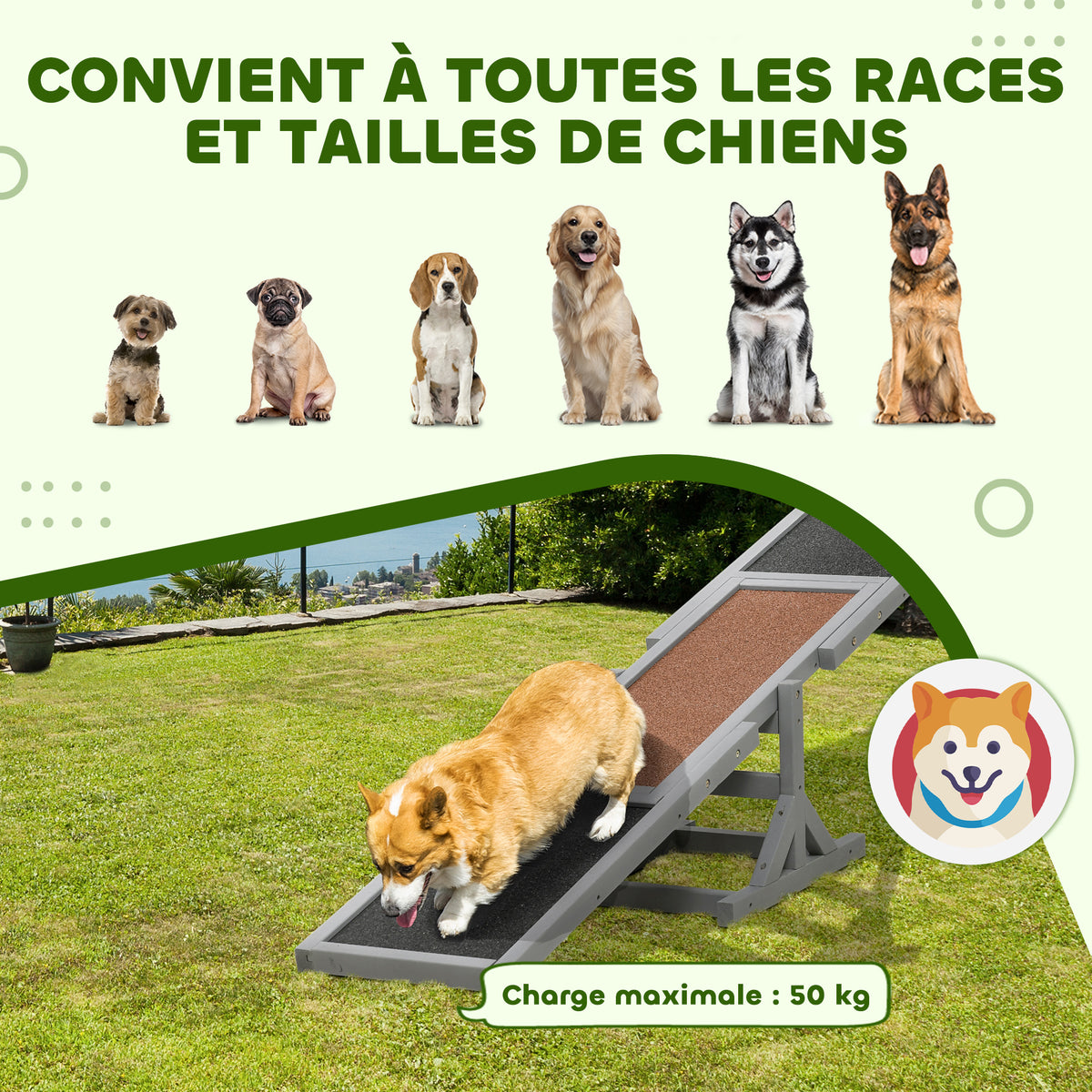Agility sport pour chien bascule équipement entrainement chien bois sapin pré-huilé feutre bitumé antidérapant gris noir-7