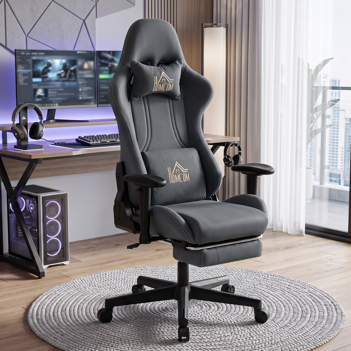 Chaise gaming ergonomique, fauteuil gamer avec accoudoirs 3D, dossier inclinable, hauteur réglable, 72x76x132cm, gris-1