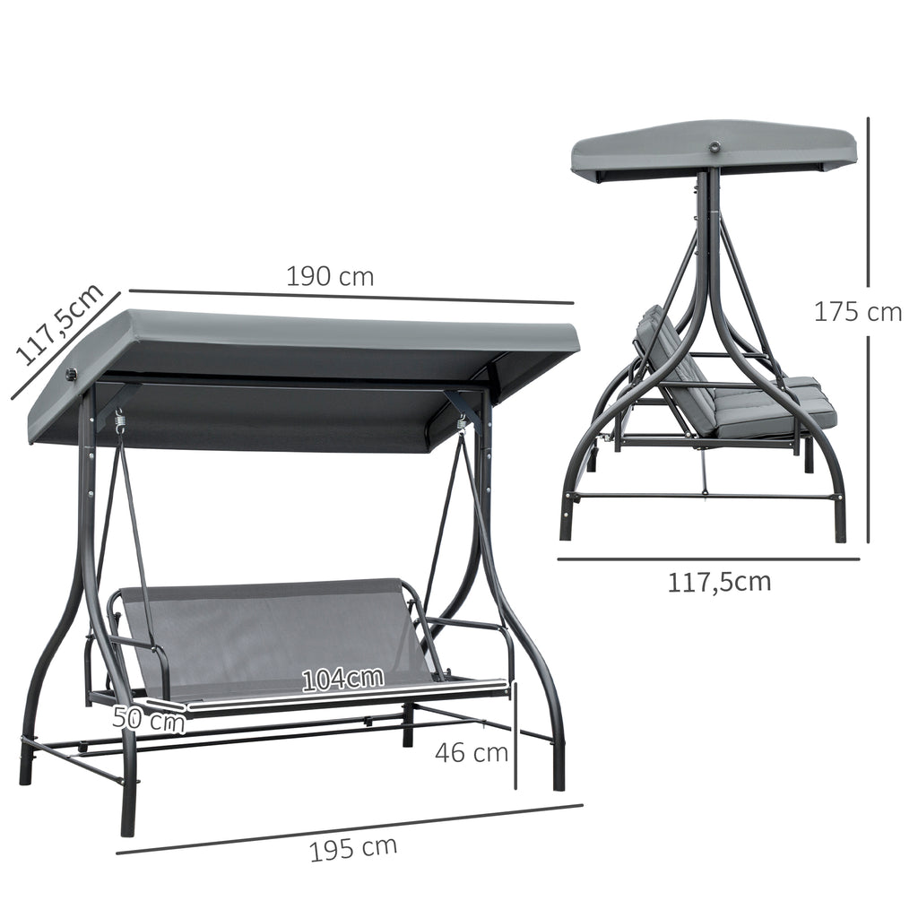 Balancelle de Jardin 3 Places Convertible Inclinaison Toit réglable Matelas Grand Confort Rembourrage 7 cm fourni-2