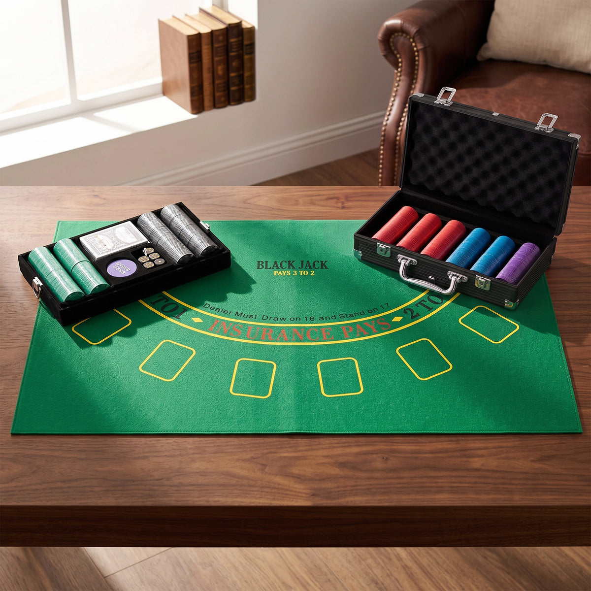 Mallette de Poker 500 Jetons 5 Valeurs, 2 Jeux de Cartes, Tapis de Jeu, Bouton Dealer, Blind, Alu, 31x17x11,5cm, Noir-1