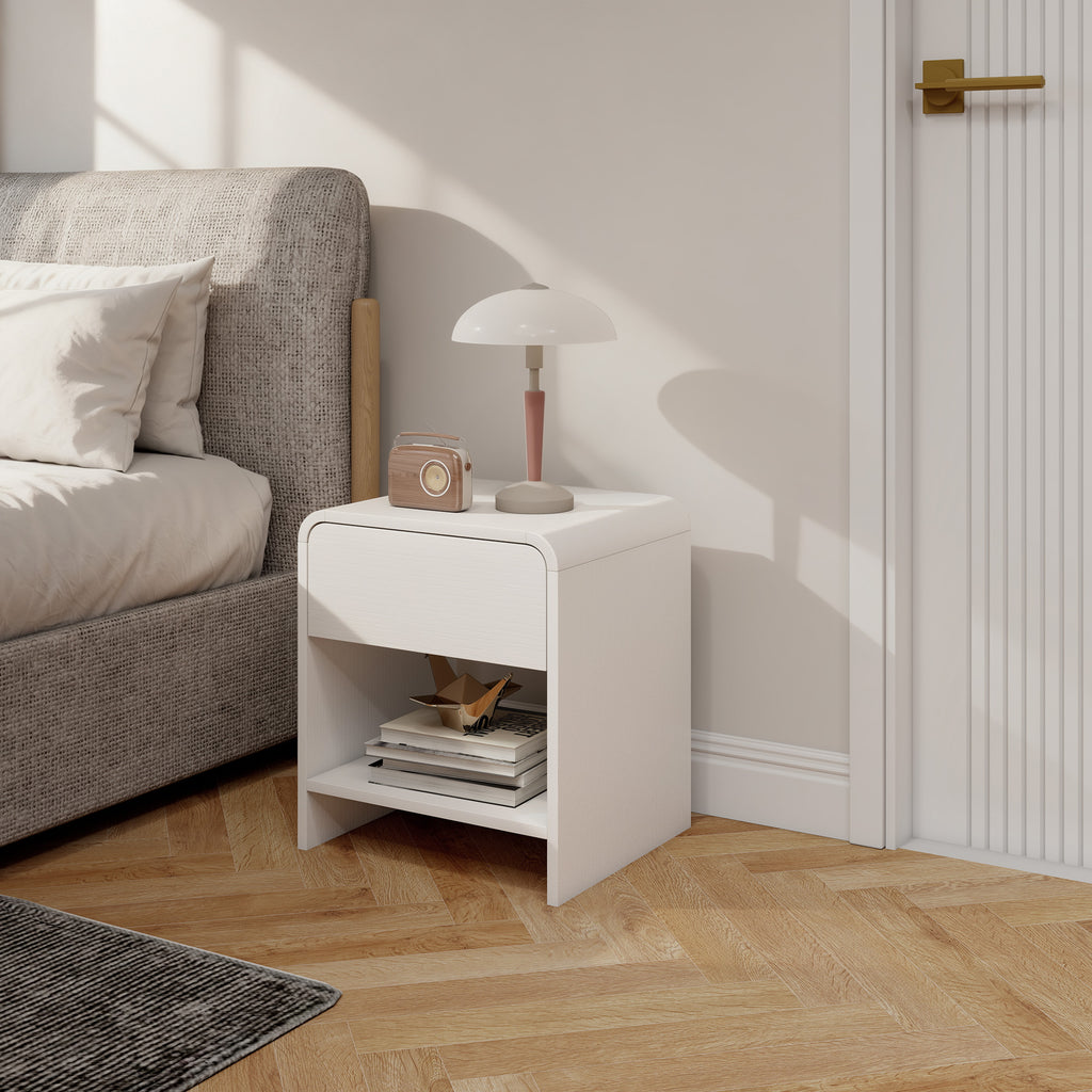 Lot de 2 tables de chevet, table d'appoint moderne avec compartiment ouvert et tiroir, 40 x 35 x 45 cm, blanc-8