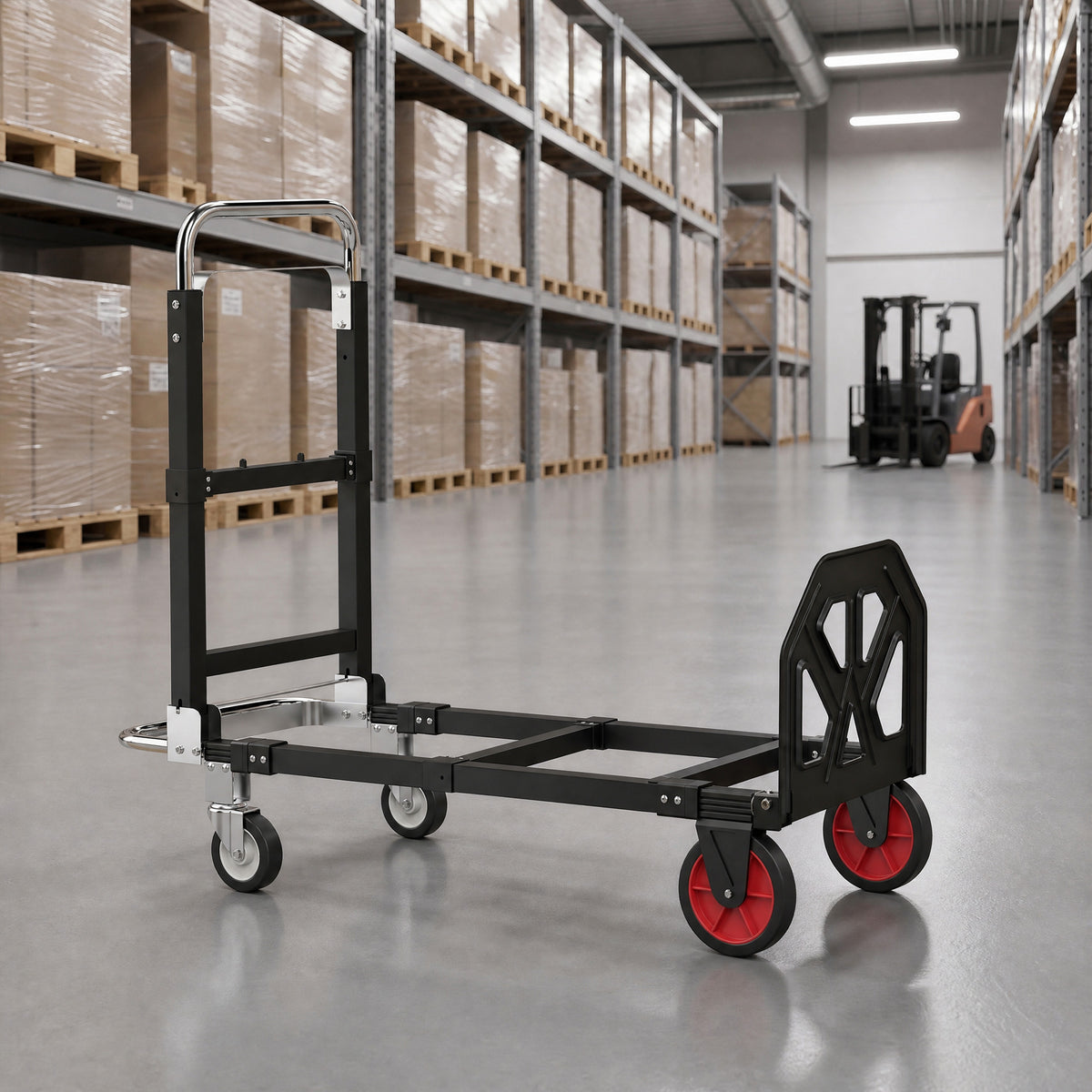 Diable Pliable 2 en 1 Extensible 220KG Pliage Plat Chariot Plateforme Acier Poignée Réglable Roues 360° 112x41x92cm Noir-1