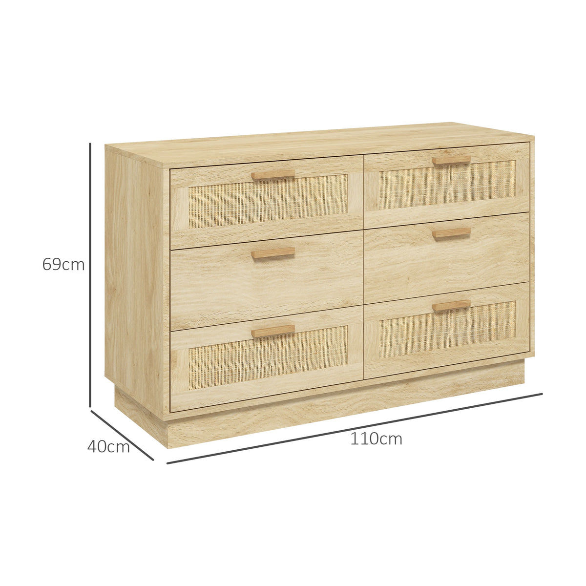 Commode design bohème en rotin avec 6 tiroirs, meuble de rangement pour le salon, le couloir, l'entrée, chêne-2