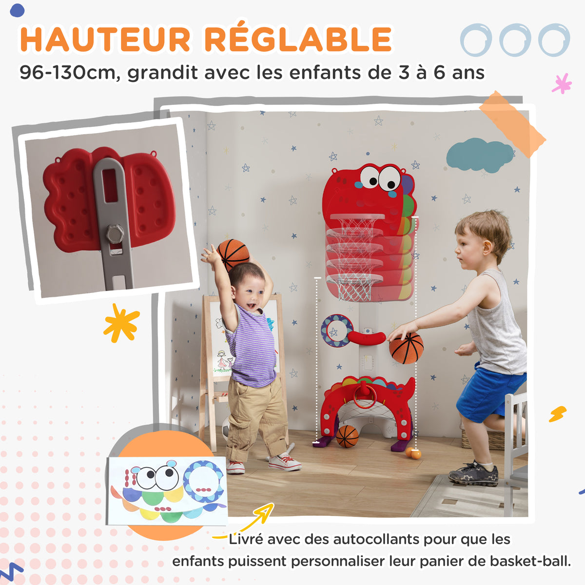 Panier de basket-ball pour enfants, hauteur réglable, 5 en 1 lancer de balles, golf, football jeu de lasso, 3-6 ans-5