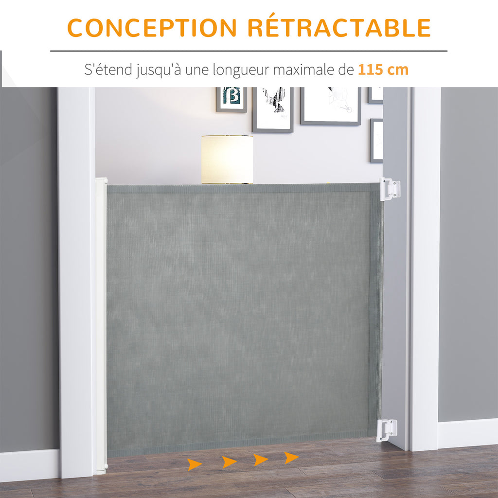 Lot de 2 barrières de sécurité barrière animaux rétractable automatique 1,15L x 0,83H m textilène acier  gris-4