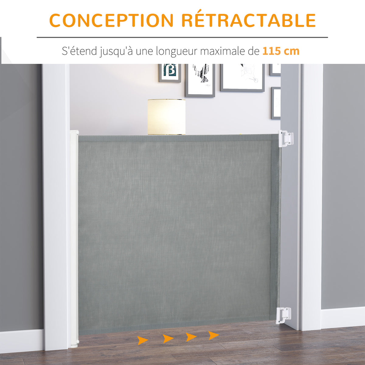 Lot de 2 barrières de sécurité barrière animaux rétractable automatique 1,15L x 0,83H m textilène acier  gris-4