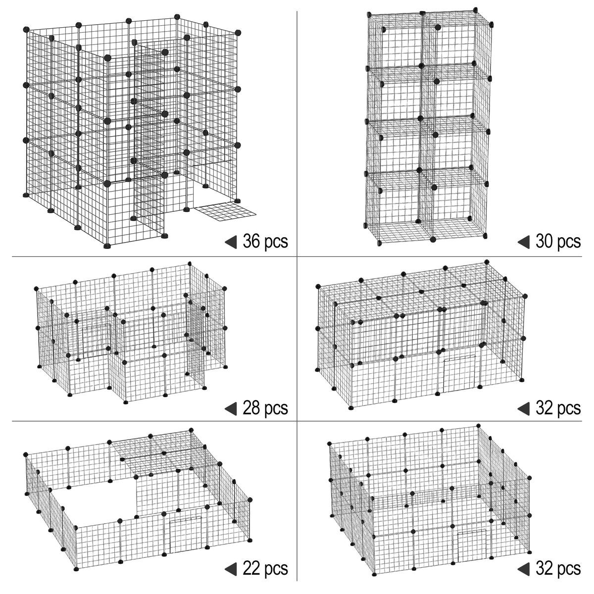 Cage parc clôture pour animaux domestiques enclos pour petits animaux 146 x 73 x 73 cm modulable 2 niveaux 36 panneaux bords arrondis fil en acier noir-6