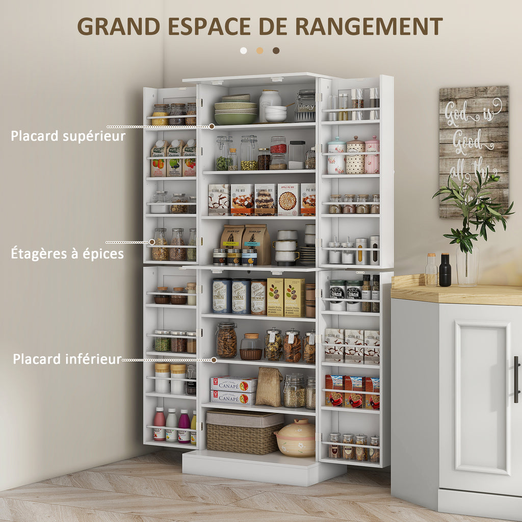 Armoire de cuisine buffet cuisine avec placards, étagère réglable et porte-épices, 60 x 35 x 166 cm, blanc-3