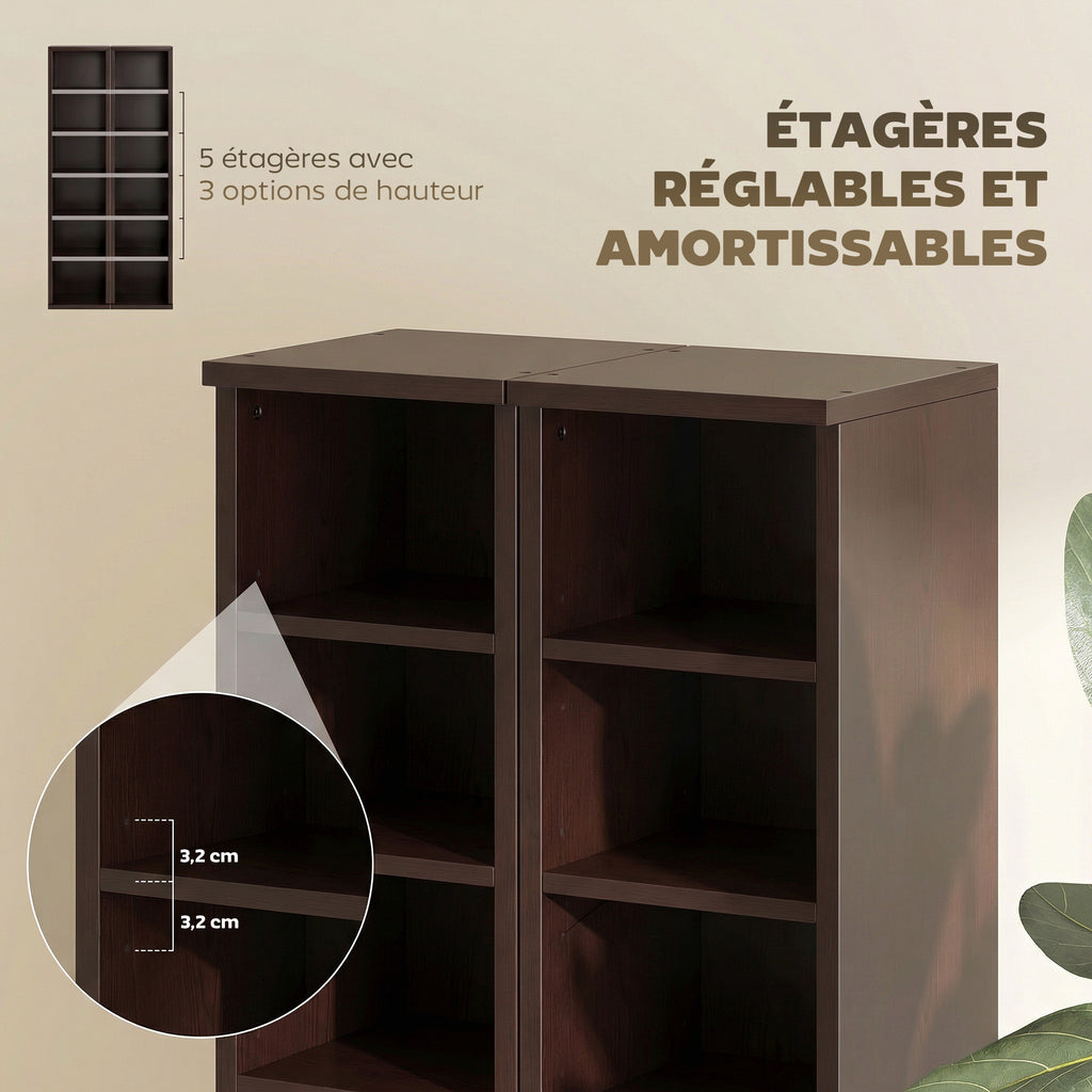 Lot de 2 étagères colonnes armoire de rangement CD-DVD 12 compartiments 21 x 22,5 x 88,5 cm capacité 204 CD marron-5