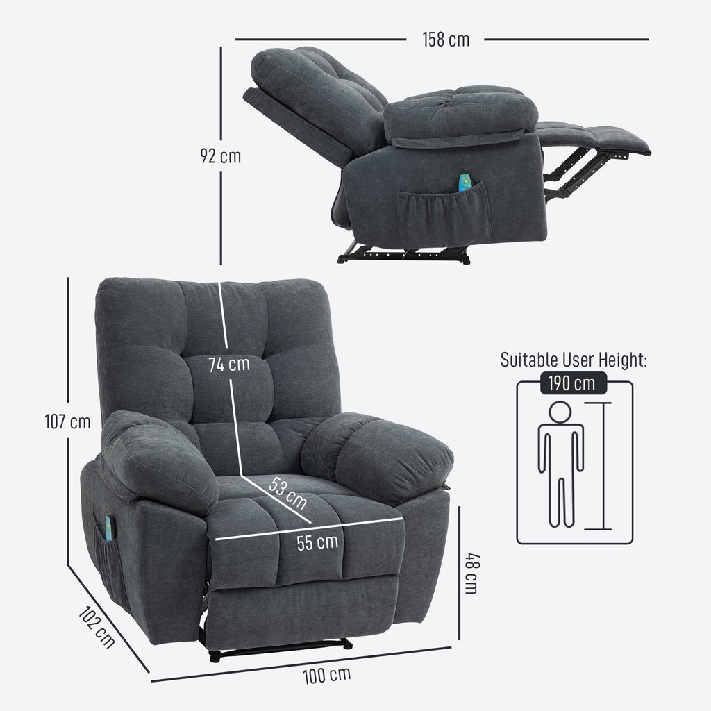 Fauteuil de massage fauteuil relax avec vibration chauffage, inclination manuelle, télécommande inclus, gris-2