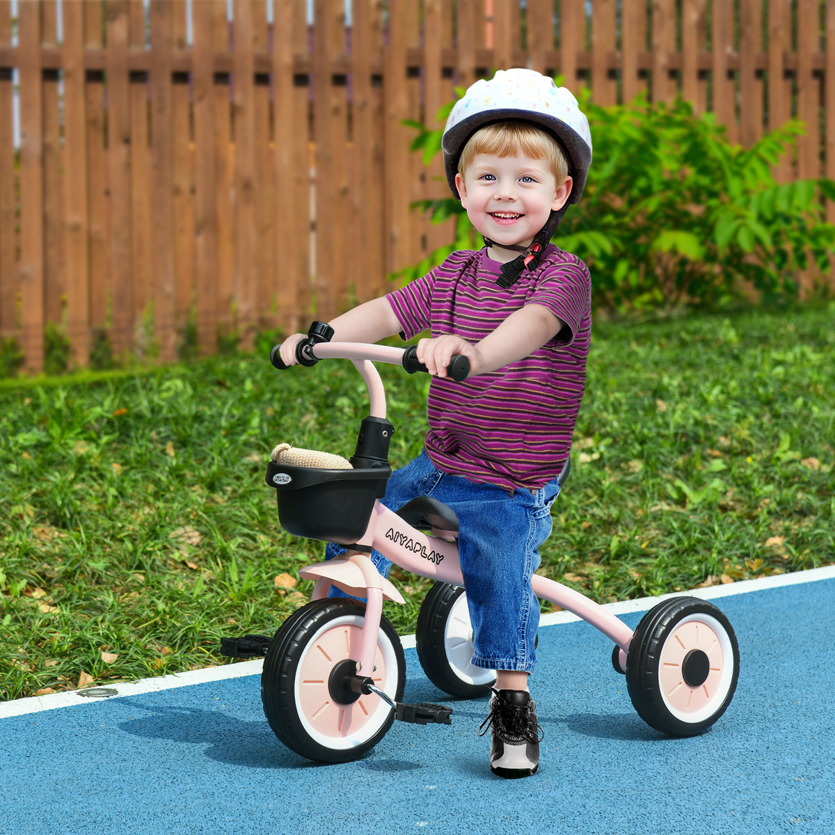 Tricycle enfants avec sonnette et panier selle réglable avec dossier - pour enfant de 2 à 5 ans rose-1