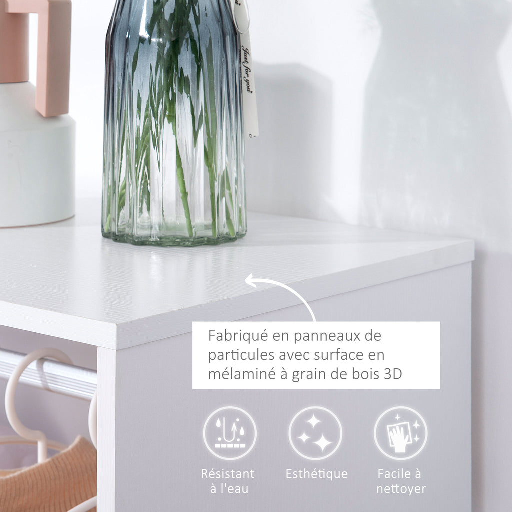 Lot de 2 portants à vêtements penderie mobile avec roulettes 2 niches + Grand Espace penderie en bois Blanc-3