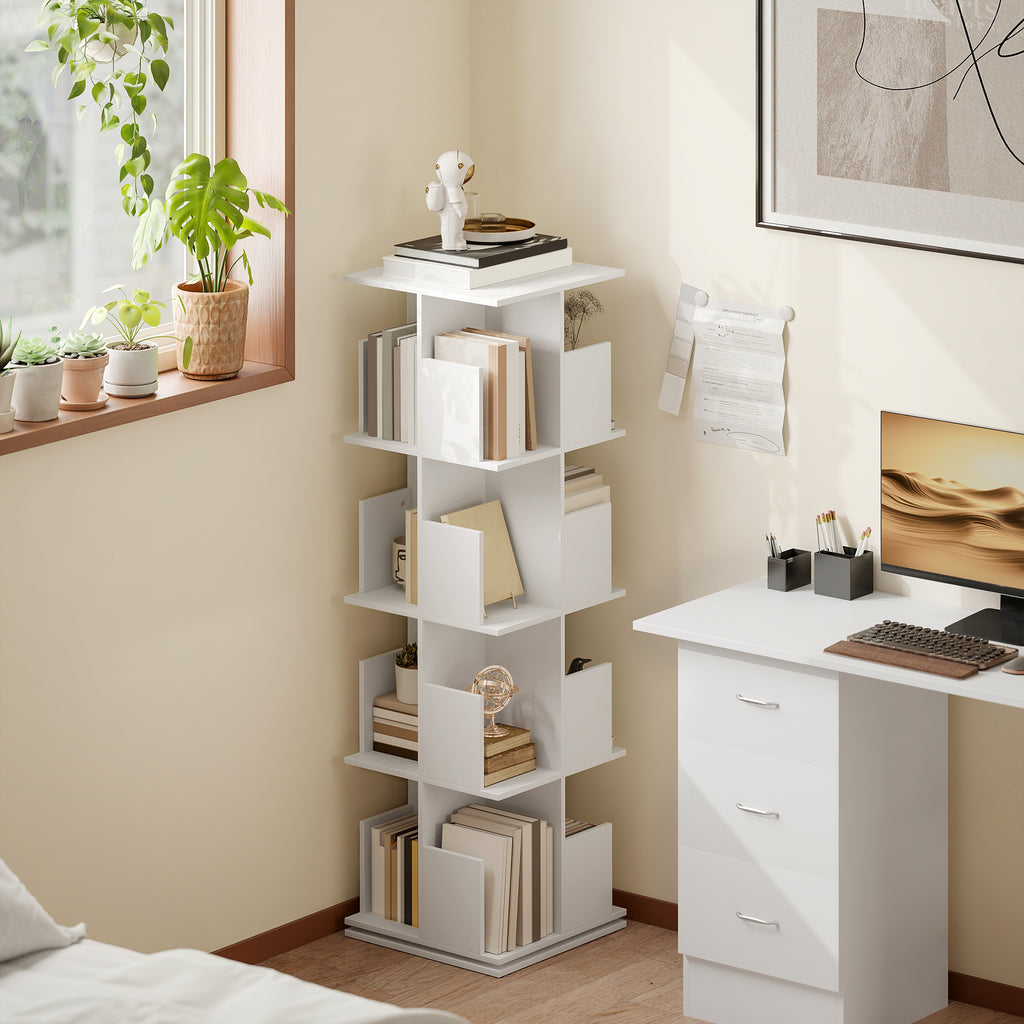 Bibliothèque rotative à 4 niveaux, étagère rangement avec 16 compartiments, 39 x 39 x 128,3 cm, blanc-7