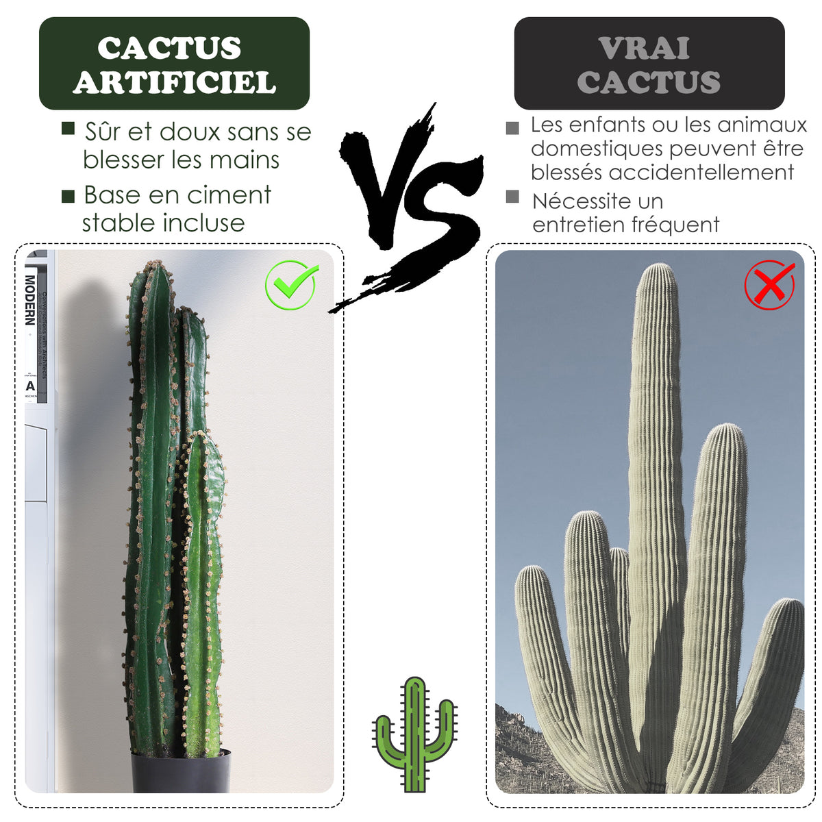 Cactus artificiel grand réalisme plante artificielle grande taille dim. Ø 17 x 98H cm vert-4