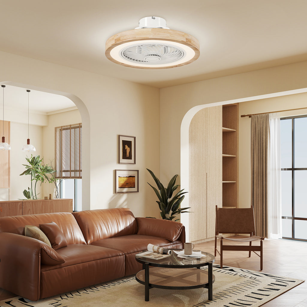 Ventilateur de plafond réversible avec lumière et télécommande 6 vitesses, minuterie, luminosité réglable, bois naturel-8