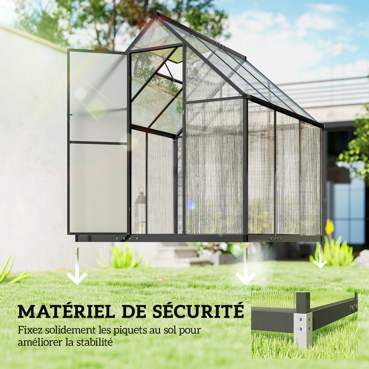 Serre de Jardin en Aluminium Polycarbonate, Montage Rapide, Fenêtre Réglable, Porte Battante, 178x168x195cm, Transparent-5