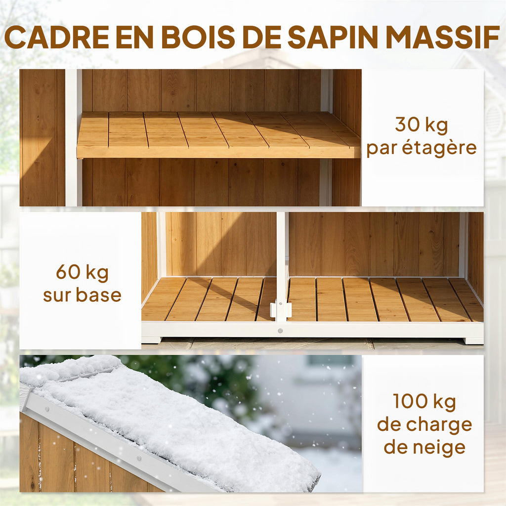 Armoire de Jardin Abri de Jardin Étanche avec Toit en Métal Double Porte pour Outils de Jardinage 105x55x179cm Naturel-7