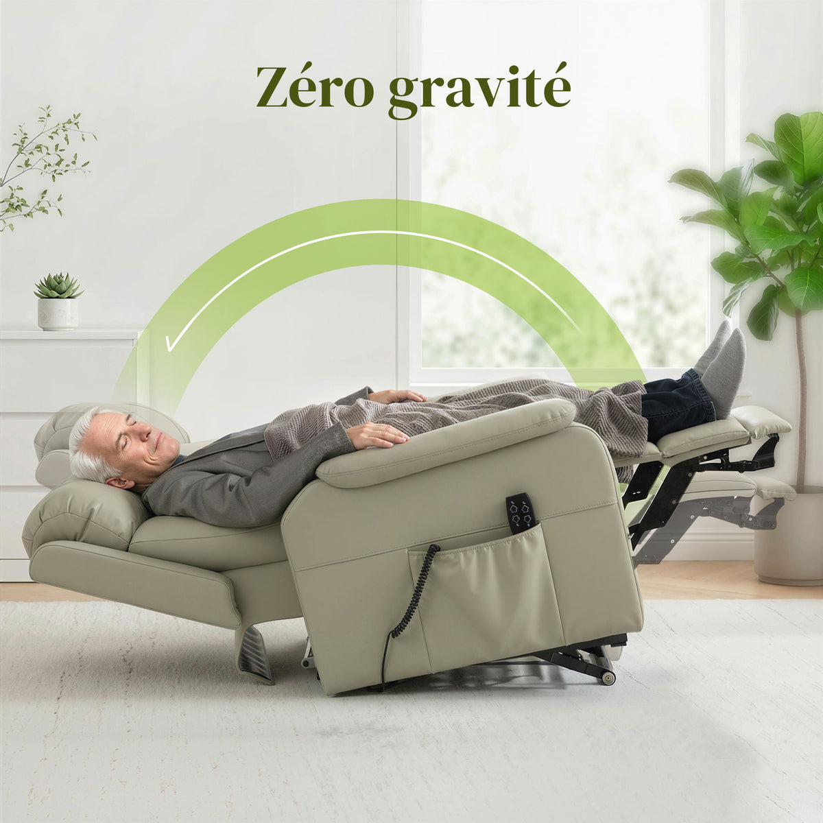 Fauteuil releveur électrique, fauteuil relax électrique, double moteur, dossier inclinable, 87x96x105cm, crème-4