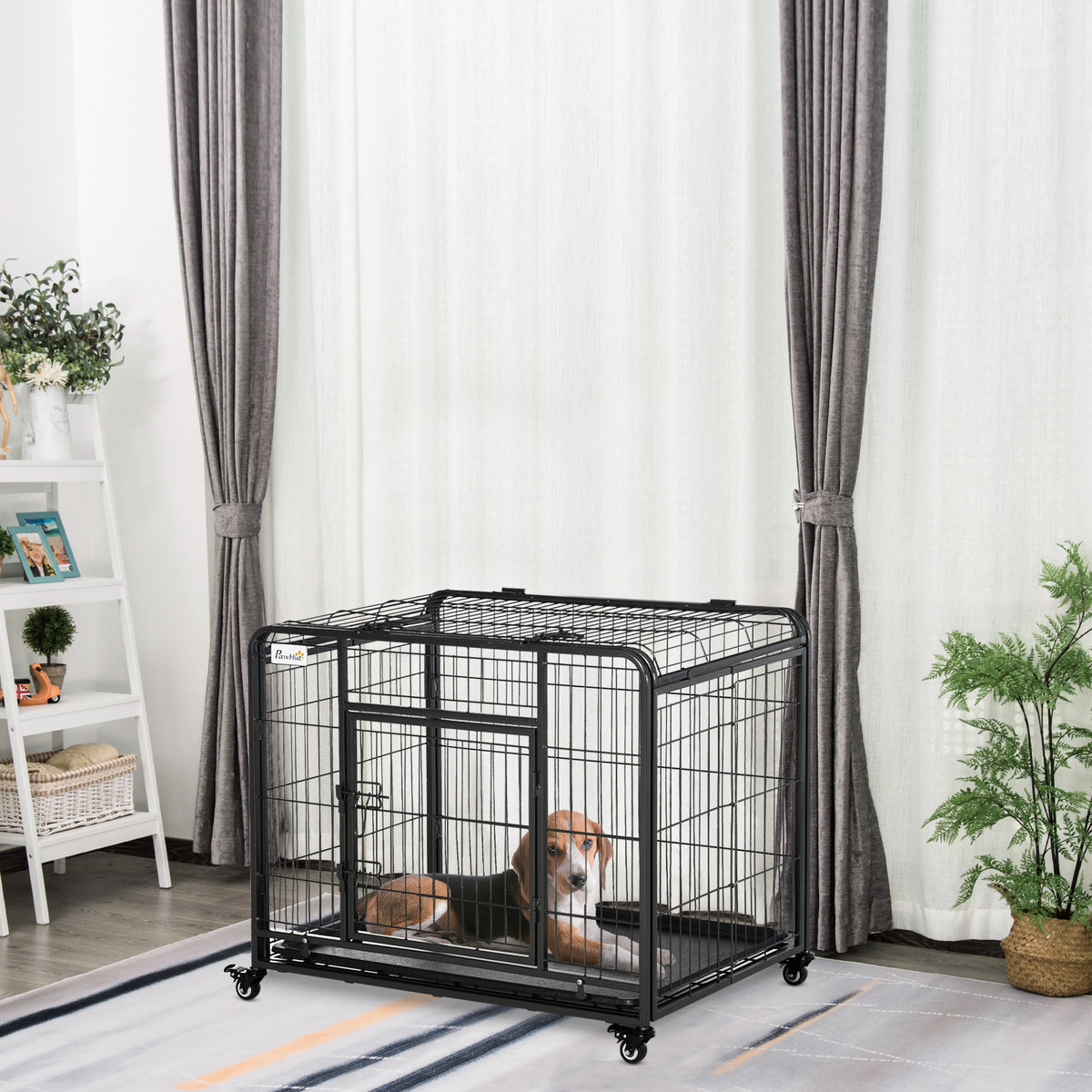 Cage pour chien pliable cage de transport sur roulettes 2 portes verrouillables plateau amovible dim. 94L x 58l x 69,5H cm métal gris noir-1