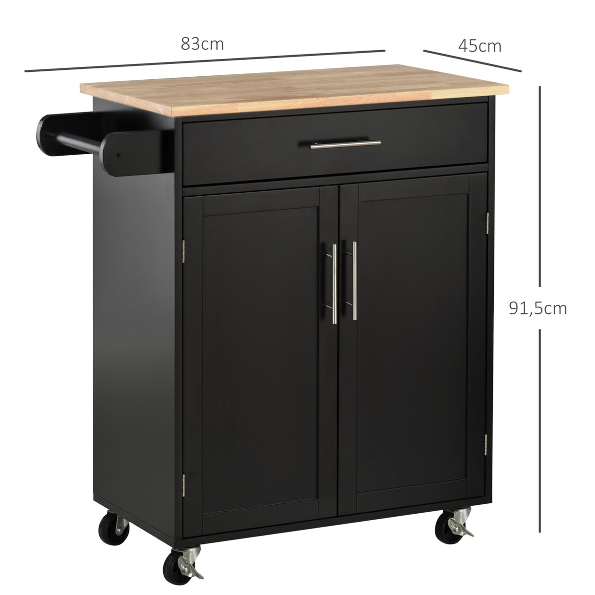 Desserte de cuisine sur roulettes chariot de service Ilot de cuisine avec tiroir de placard et porte-torchons - 83l x 45P x 91,5H cm noir-2