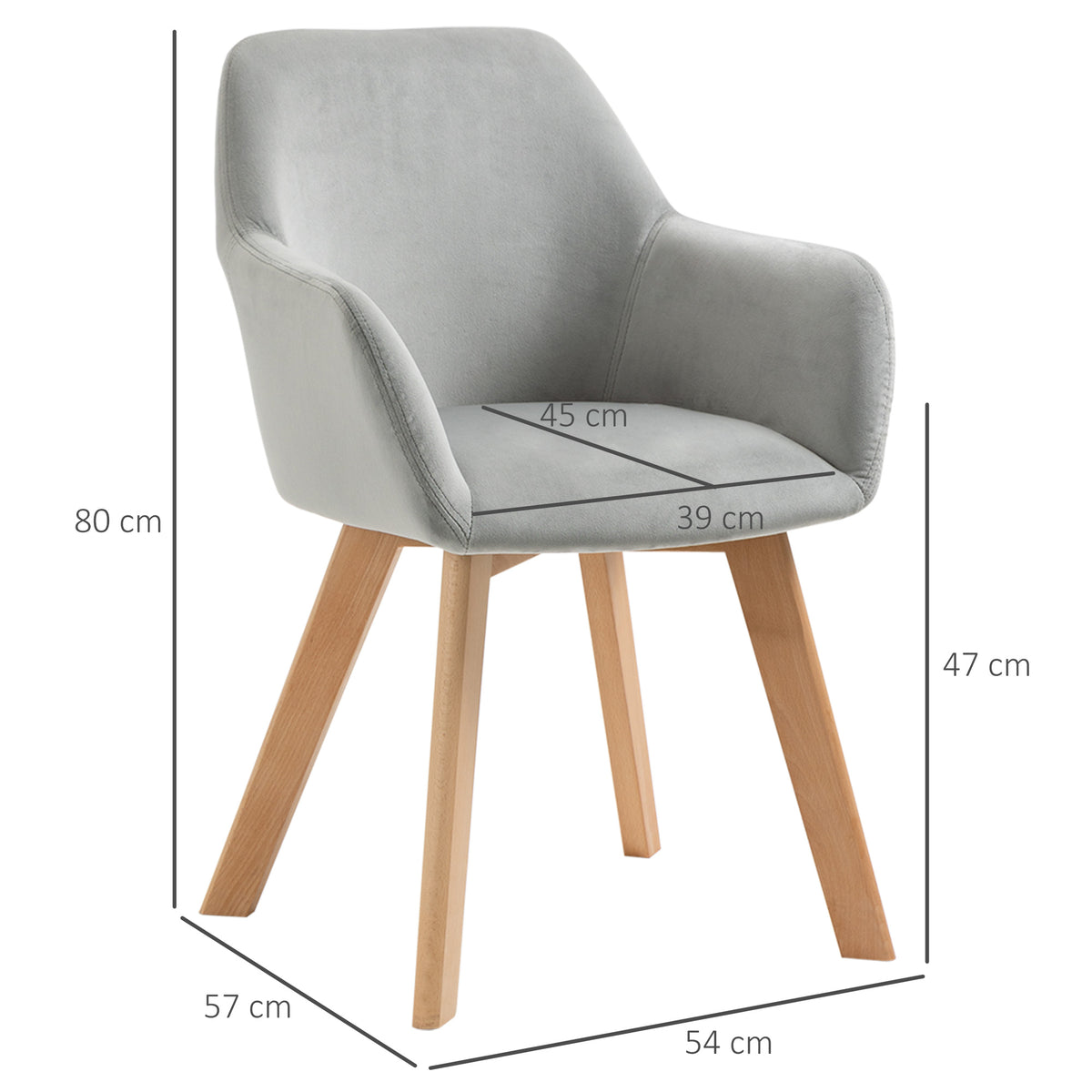 Lot de 2 chaises de salle à manger Fauteuil Assise rembourrée en tissu effet velours Pieds en bois, gris-2