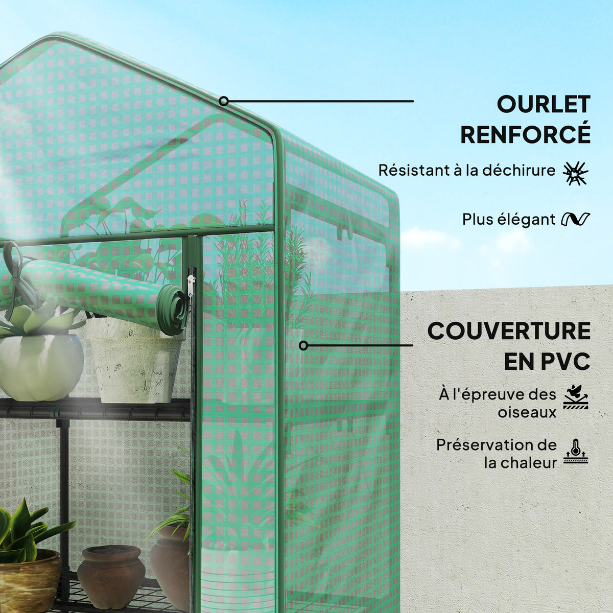 Serre de jardin balcon étagère serre 5 niveaux 0,69 x 0,49 x 1,93 m acier bâche amovible PE vert-3