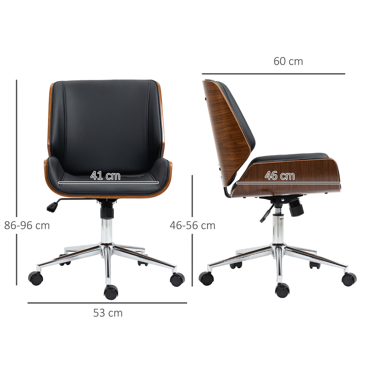 Chaise de bureau design vintage hauteur réglable pivotant 360° piètement chromé 53 x 60 x 86-96 cm gris-2