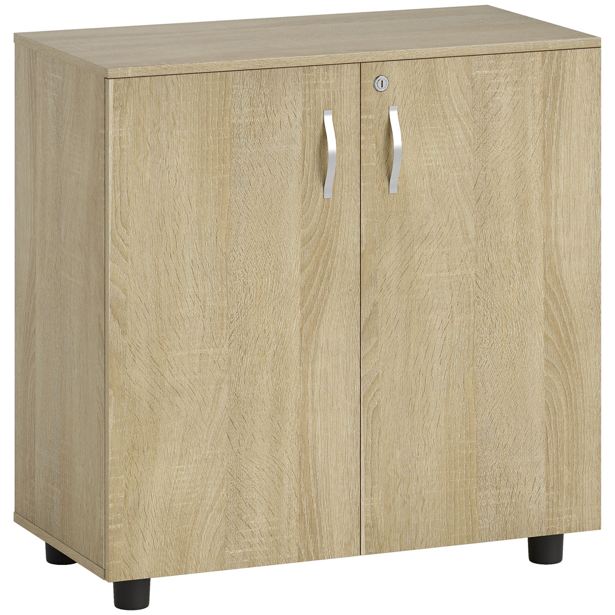 Armoire de bureau à 2 niveaux, meuble de rangement bureau avec 2 portes, serrures et clés, 80x40x80cm, chêne-0