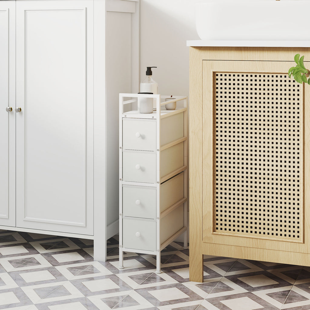Commode 4 Tiroirs Pliables en Tissu, Meuble de Rangement Étroit, Style Moderne, Cadre en Acier, 20 x 43 x 81,5 cm Blanc-9