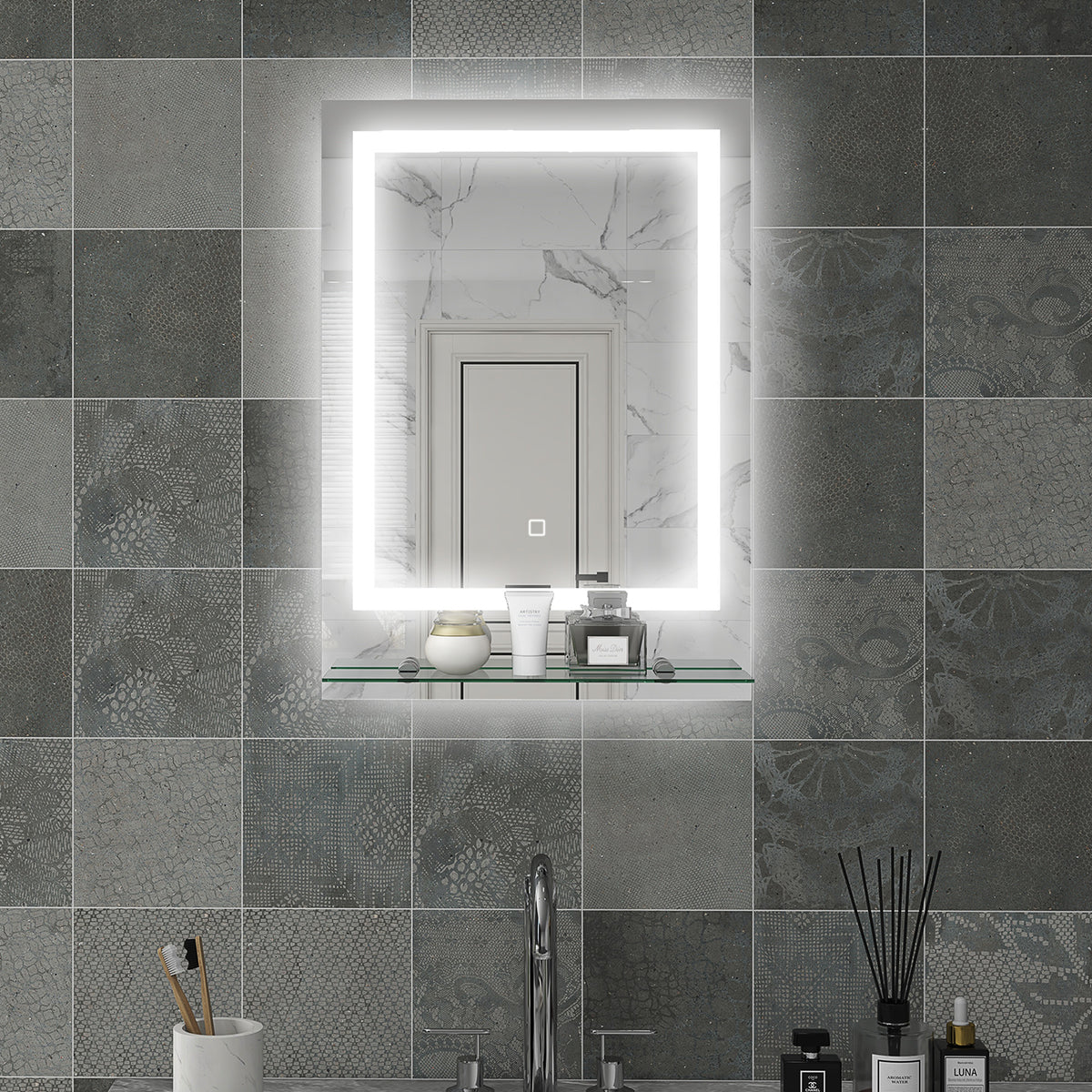 Miroir rectangulaire mural lumineux LED de salle de bain 70 x 50 cm-1
