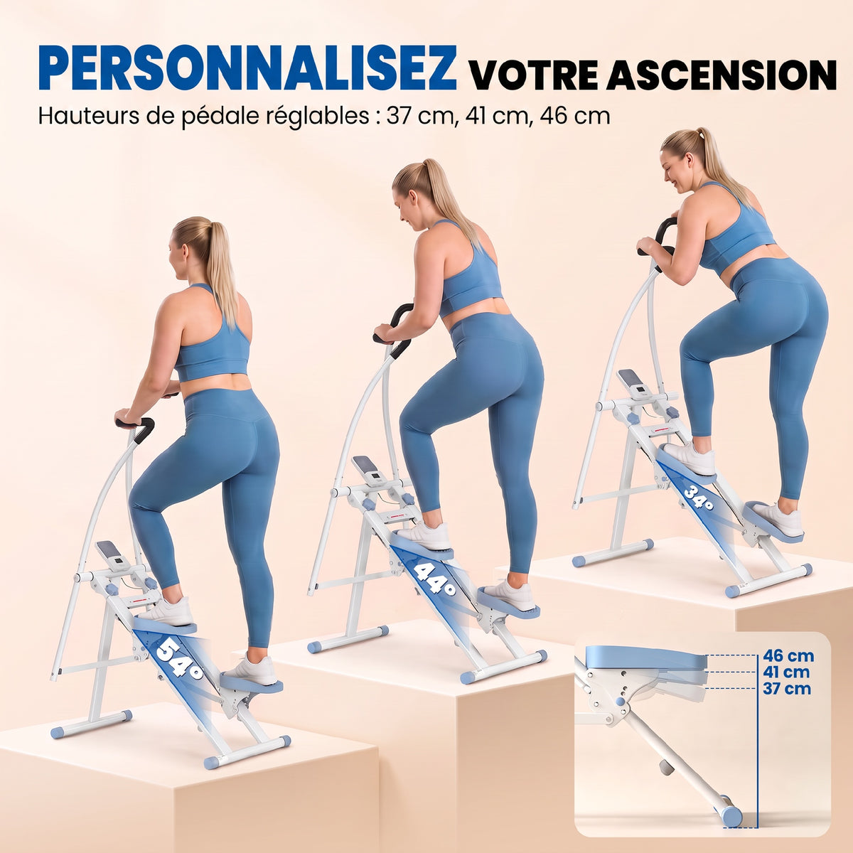 Stepper d'Escalier Pliable, Hauteur Réglable, Écran LCD, Pédales Réglables, Charge 100 kg, 85 x 80 x 142 cm, Blanc-4
