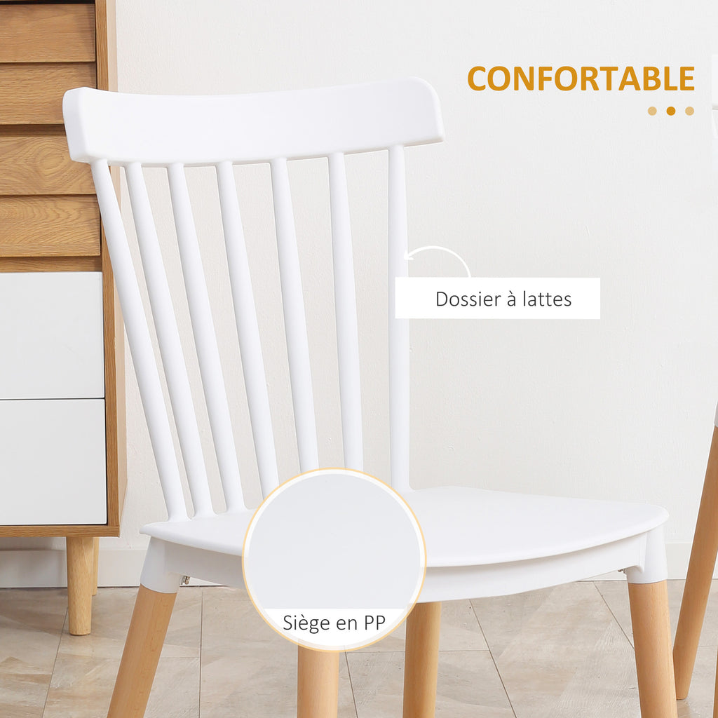 Lot de 4 chaises style scandinave dossier haut assise en polypropylène pieds en hêtre 48 x 52,5 x 83 cm blanc-4
